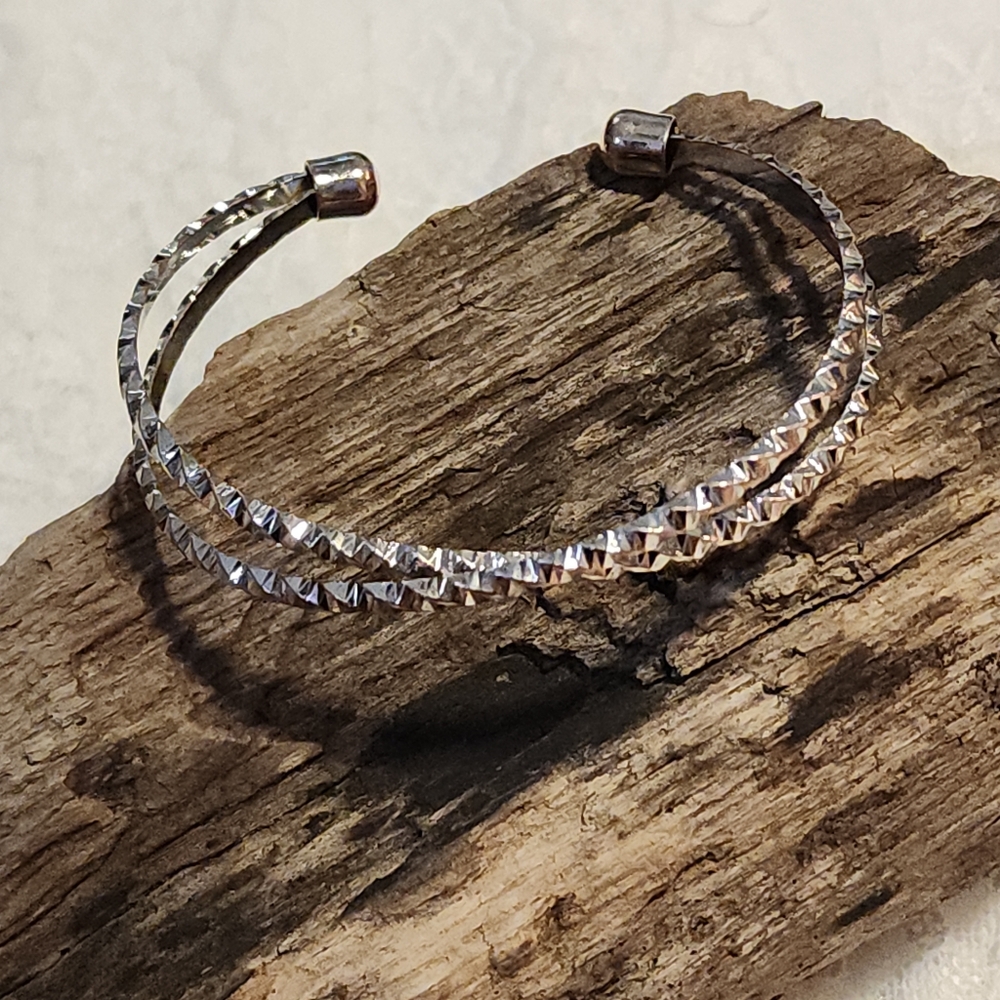 Elegant Silver Toned Twisted Textured Cuff Bracelet